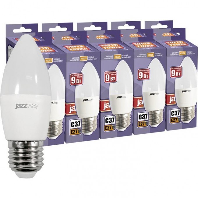 Лампа светодиодная JAZZWAY PLED-SP 9Вт C37 3000К E27 230В 50Гц 10шт. 5001930 Лампа светодиодная JAZZWAY PLED-SP 9Вт C37 3000К E27 230В 50Гц 10шт. 5001930